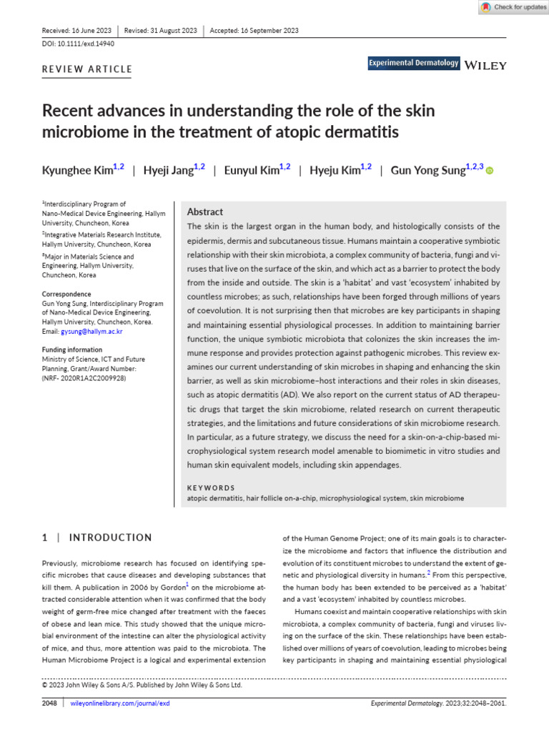 Recent Advances in Understanding The Role of The Skin Microbiome in The ...