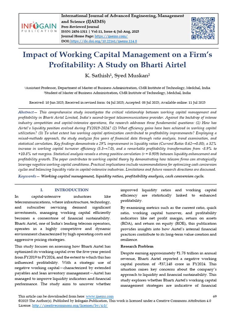 Impact of Working Capital Management On A Firm's Profitability: A Study ...