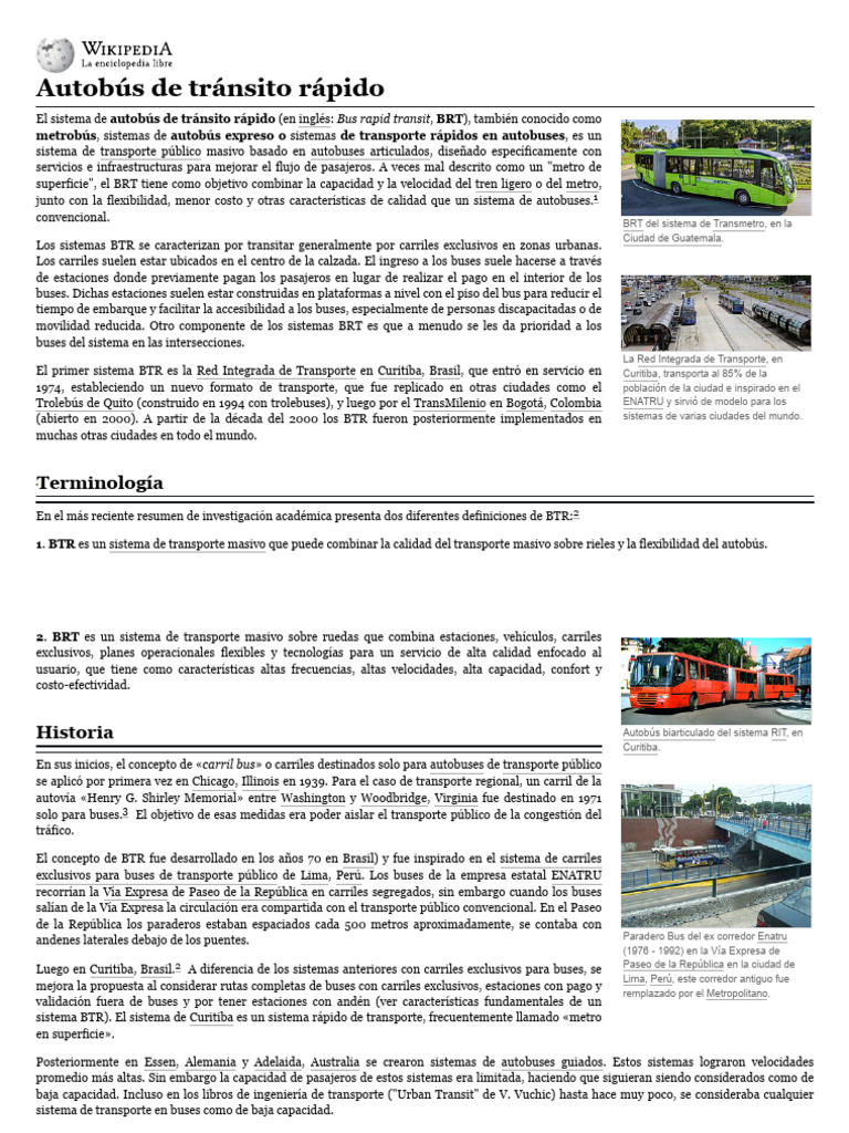 Sistema BRT: Transporte Rápido Urbano | PDF | Transporte público ...