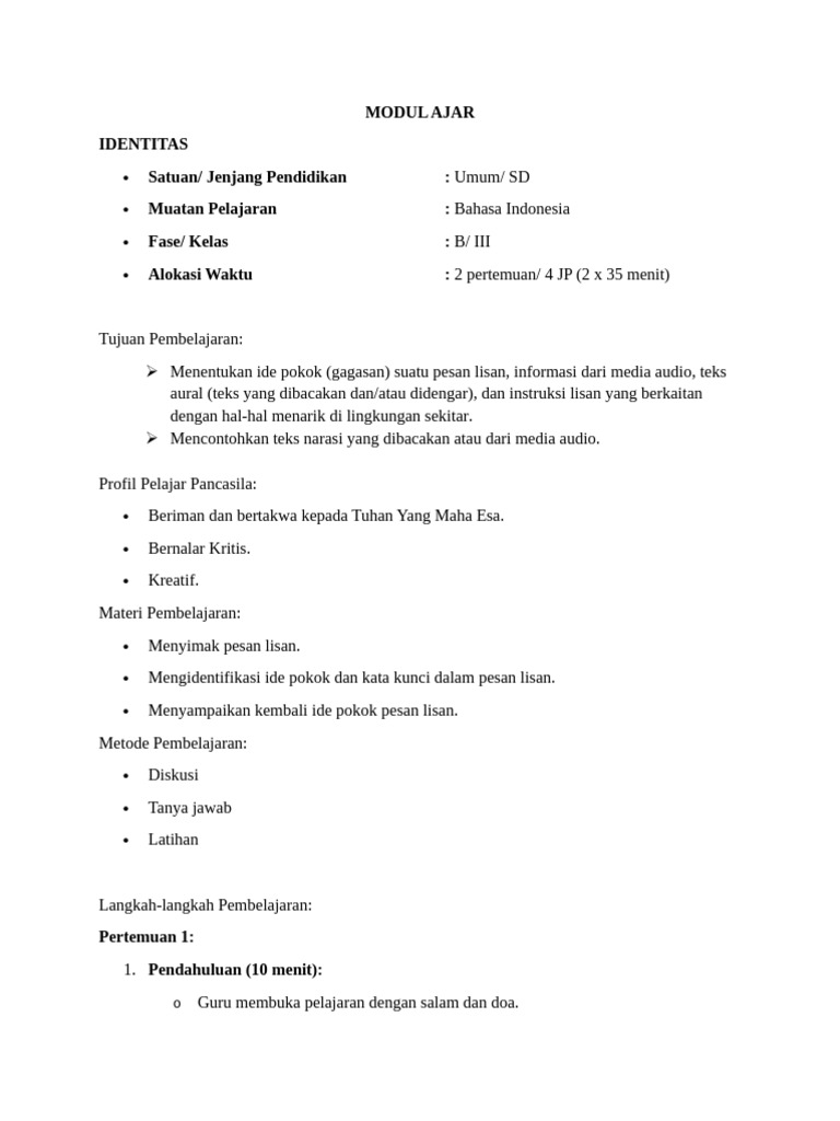 Modul Ajar Bahasa Indonesia SD Kelas 3 | PDF