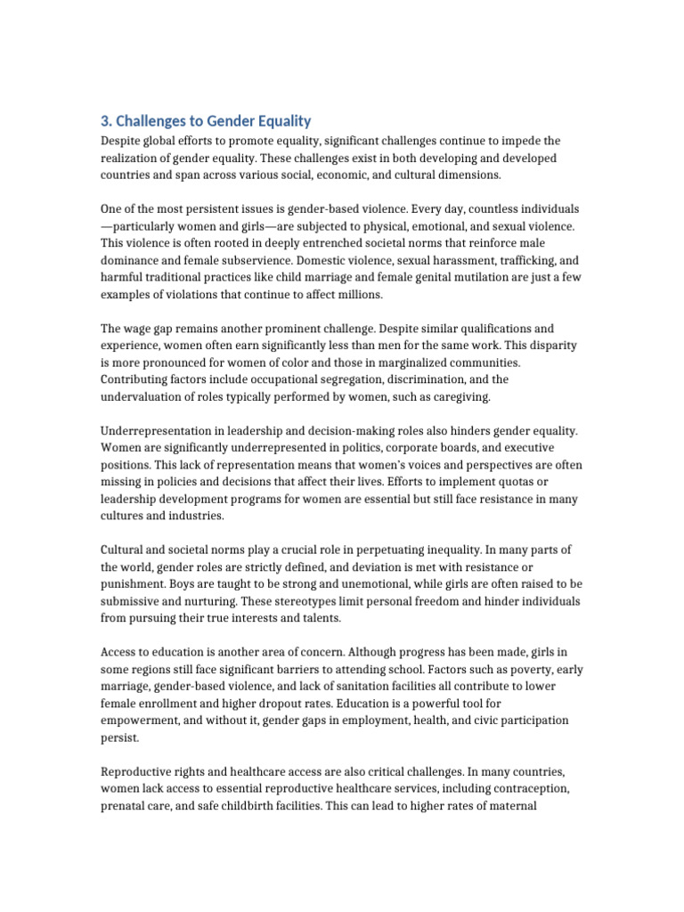Gender Equality Challenges Explained | PDF | Gender Studies | Gender ...
