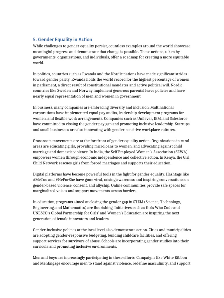 Global Actions for Gender Equality | PDF | Gender Studies | Gender Equality