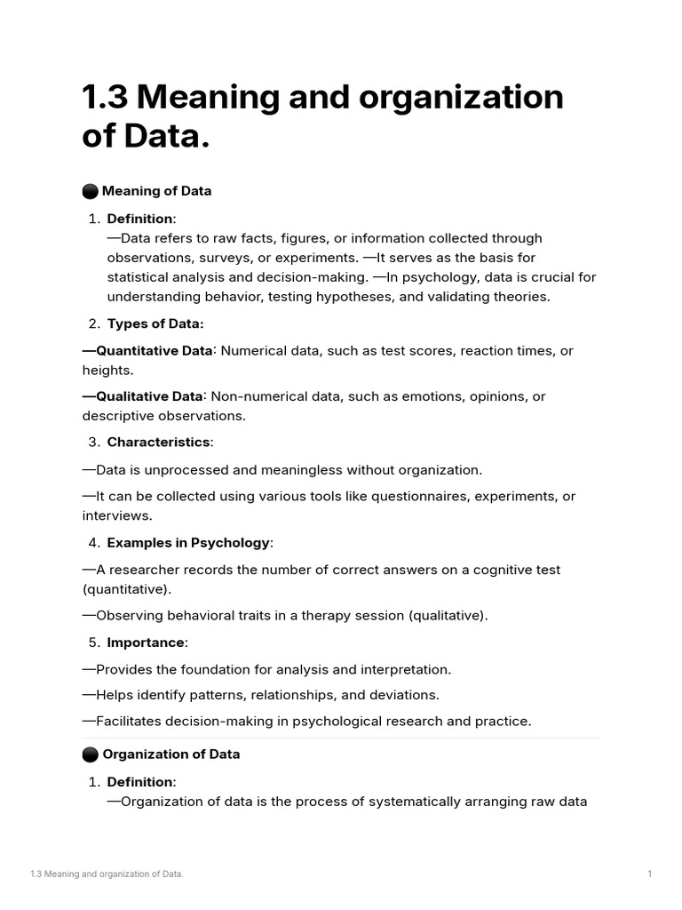 1.3 Meaning and Organization of Data.-1 | PDF | Data | Statistics