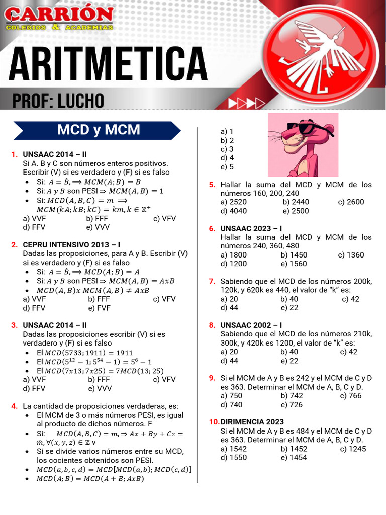 MCD MCM 1 y 2 Carrsd | PDF | Matemáticas discretas | Aritmética