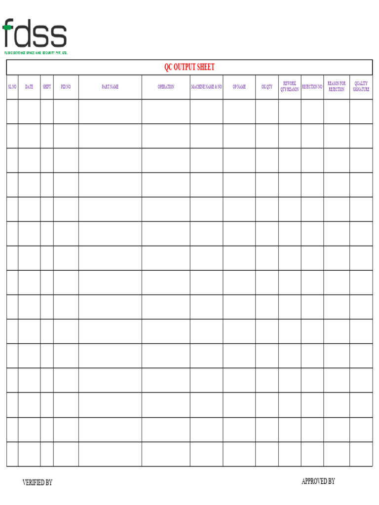 QC Output Sheet for Rework Tracking | PDF