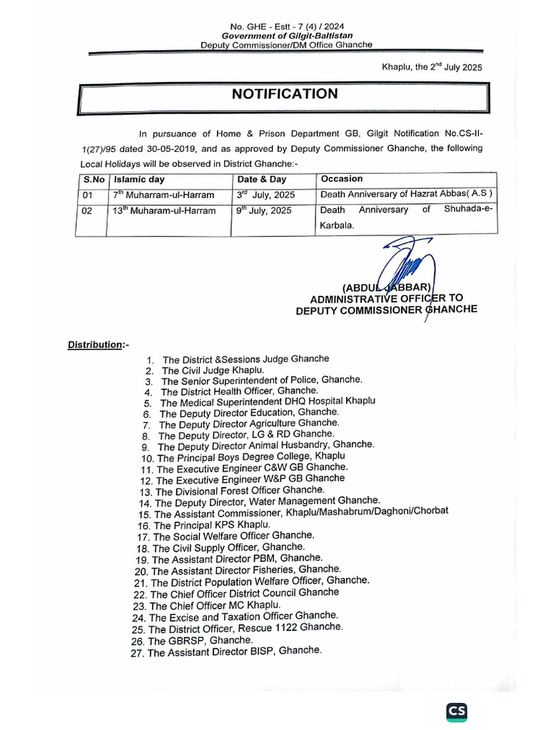 Local Holiday Notification | PDF