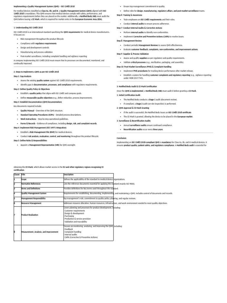 ISO 13485:2016 QMS Implementation Guide | PDF | Quality Management ...