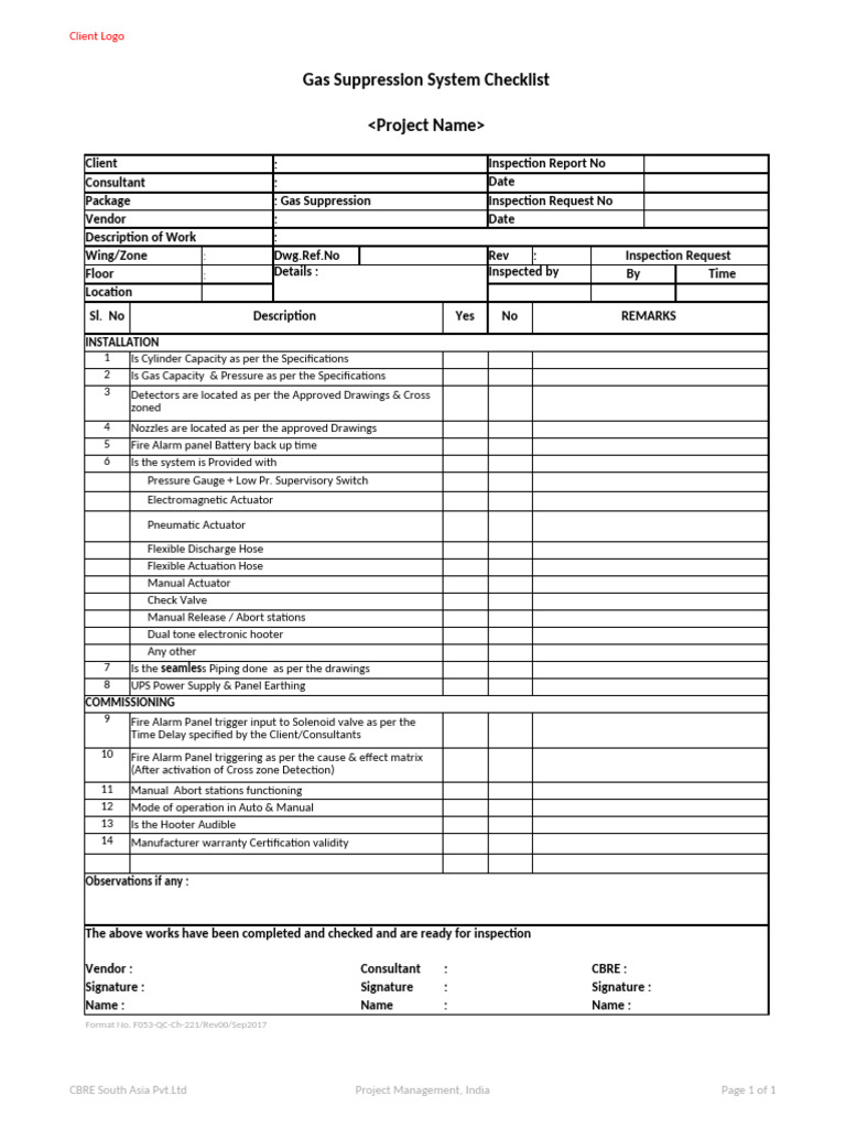 Gas Suppression System Inspection Report | PDF | Manufactured Goods ...
