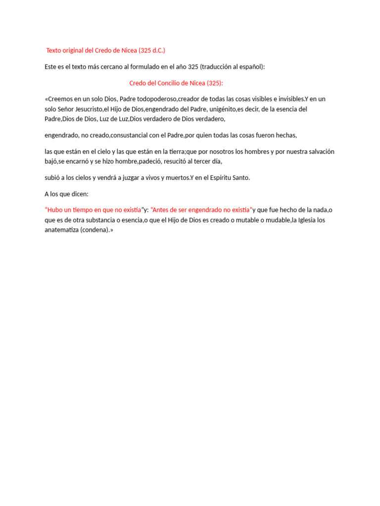 Texto original del Credo de Nicea 325 | PDF