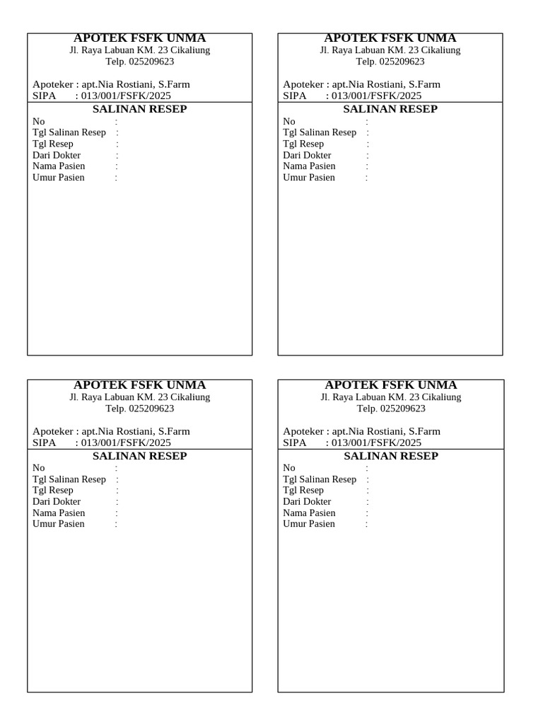 Apotek FSFK UNMA dan Layanan Resep | PDF