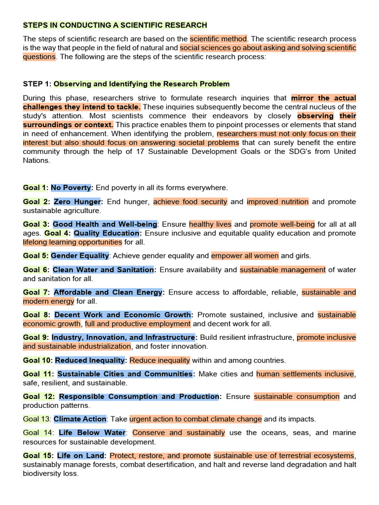 Steps in Scientific Research Process | PDF | Methodology | Sustainability