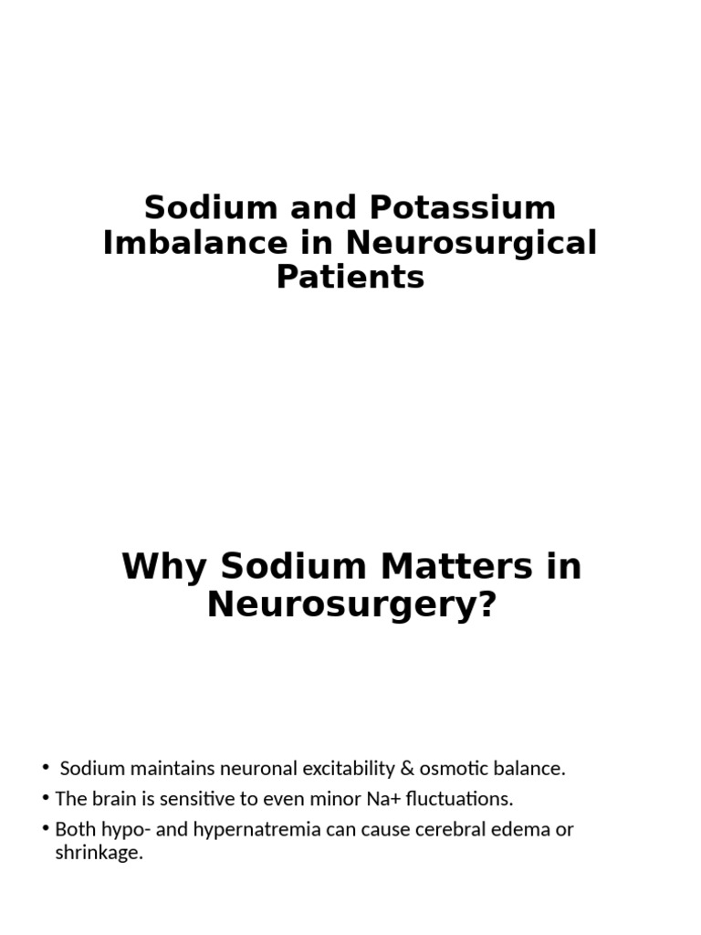 Sodium and Potassium Imbalance in Neurosurgery | PDF | Diseases And ...