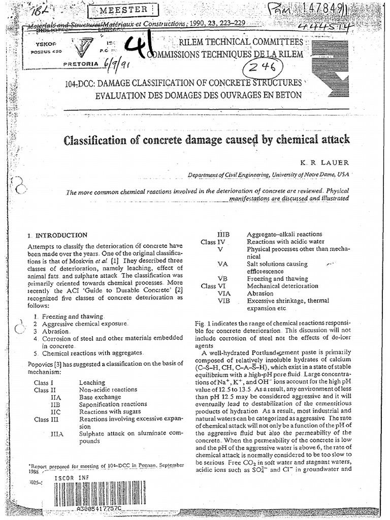 Chemical Damage to Concrete Analysis | PDF | Concrete | Secondary ...