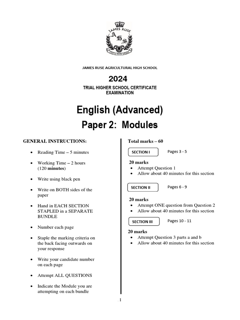 James Ruse 2024 English Advanced Exam | PDF | Poetry | Novels