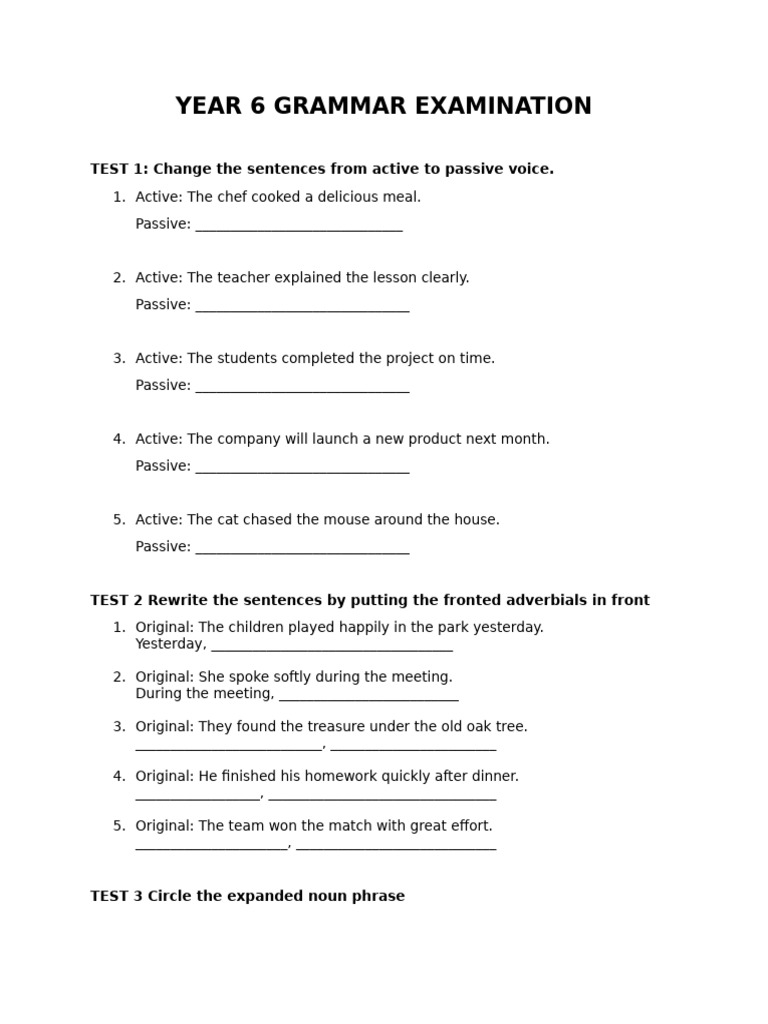 Year 6 Grammar Exam Practice | PDF