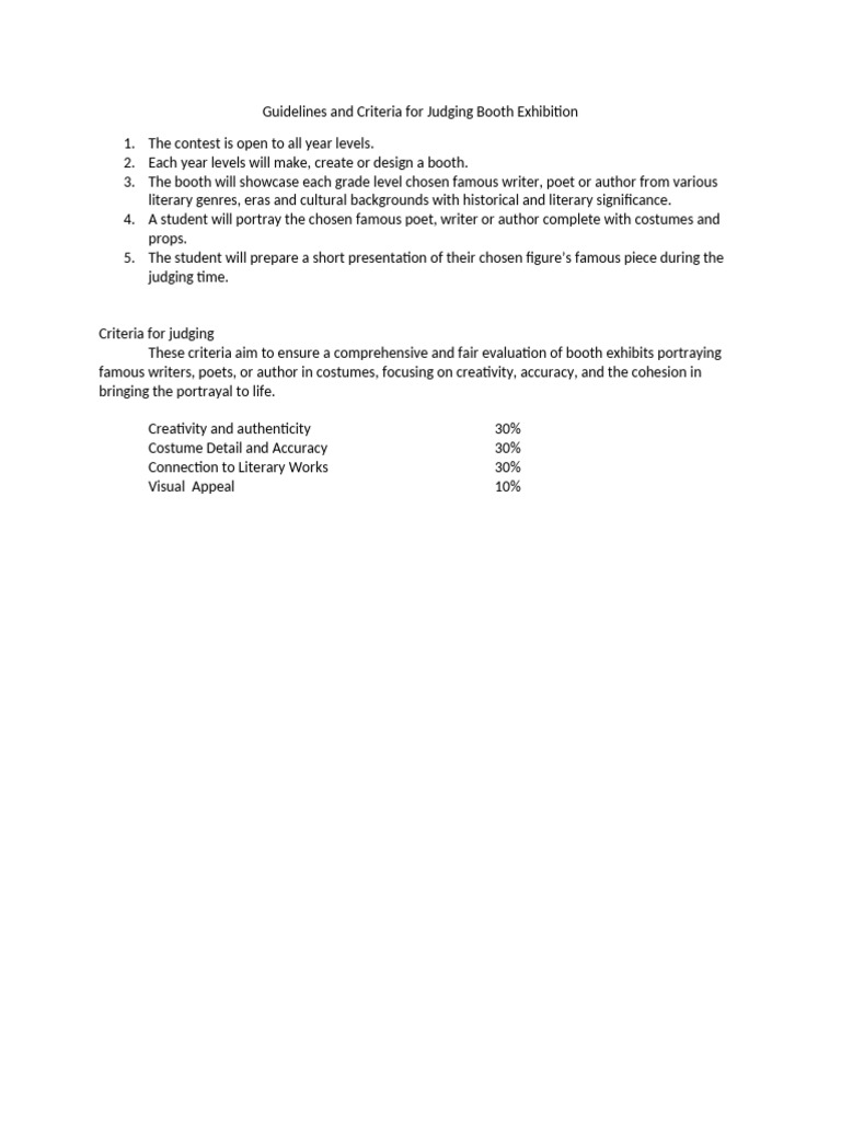 Guidelines and Criteria For Judging Booth Exhibition | PDF