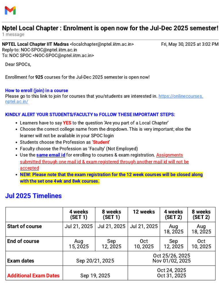 NPTEL July-Dec 2025 Enrollment Open | PDF | Education Policy