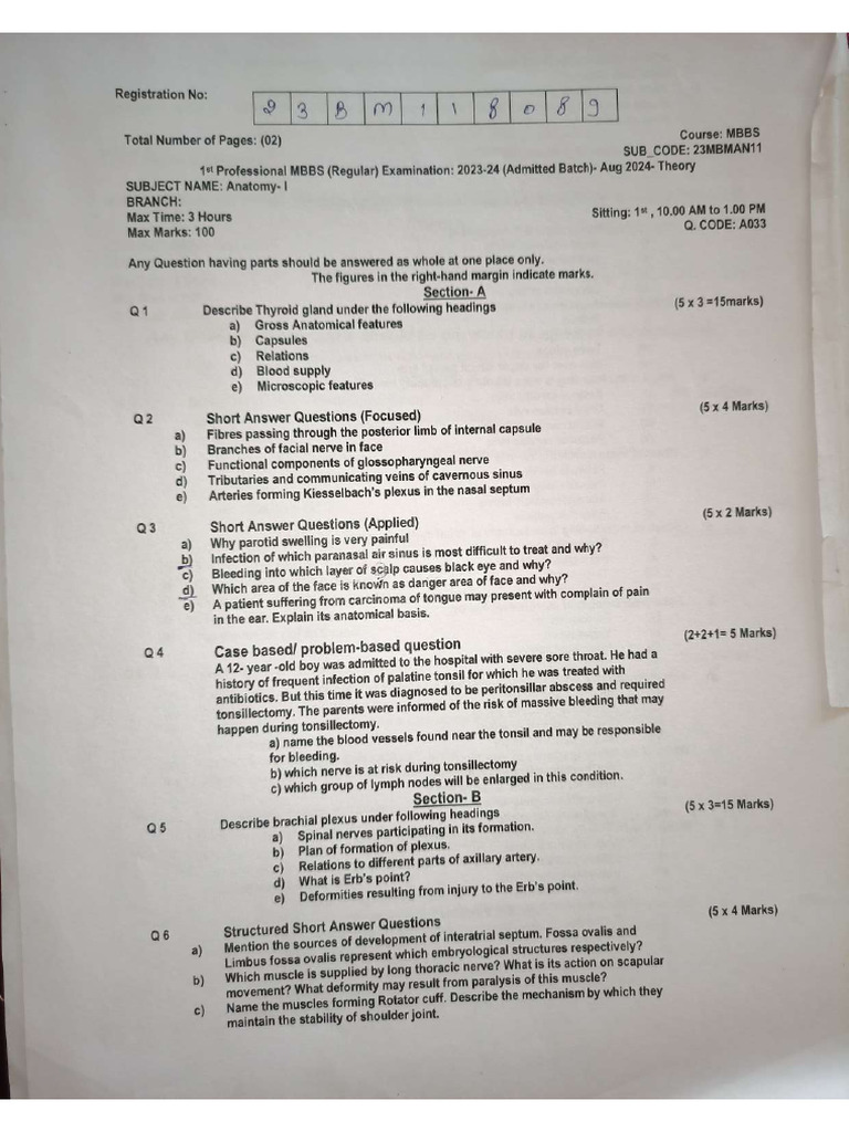 1st Proff MB Papers 2023 | PDF