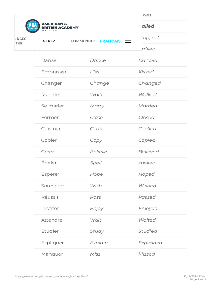 Liste de verbes réguliers en anglais | PDF