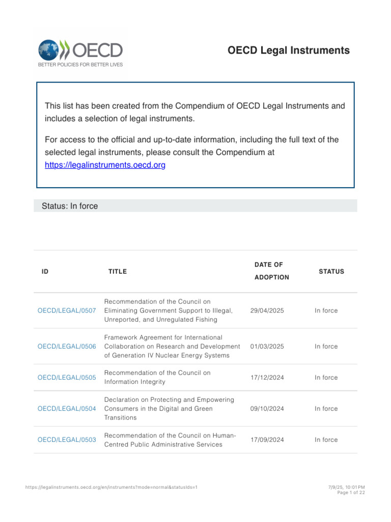 Overview of OECD Legal Instruments | PDF | Governance | Sustainability