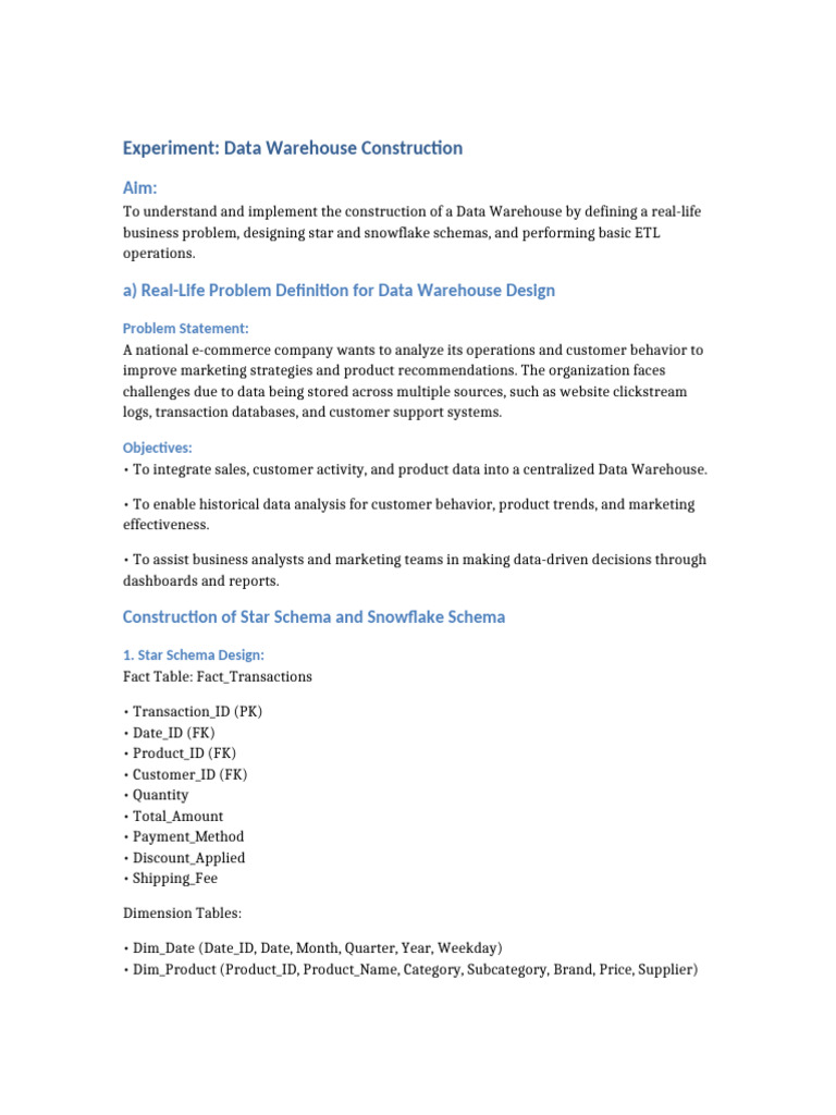 Data Warehouse Design and ETL Process | PDF | Data Warehouse | Business