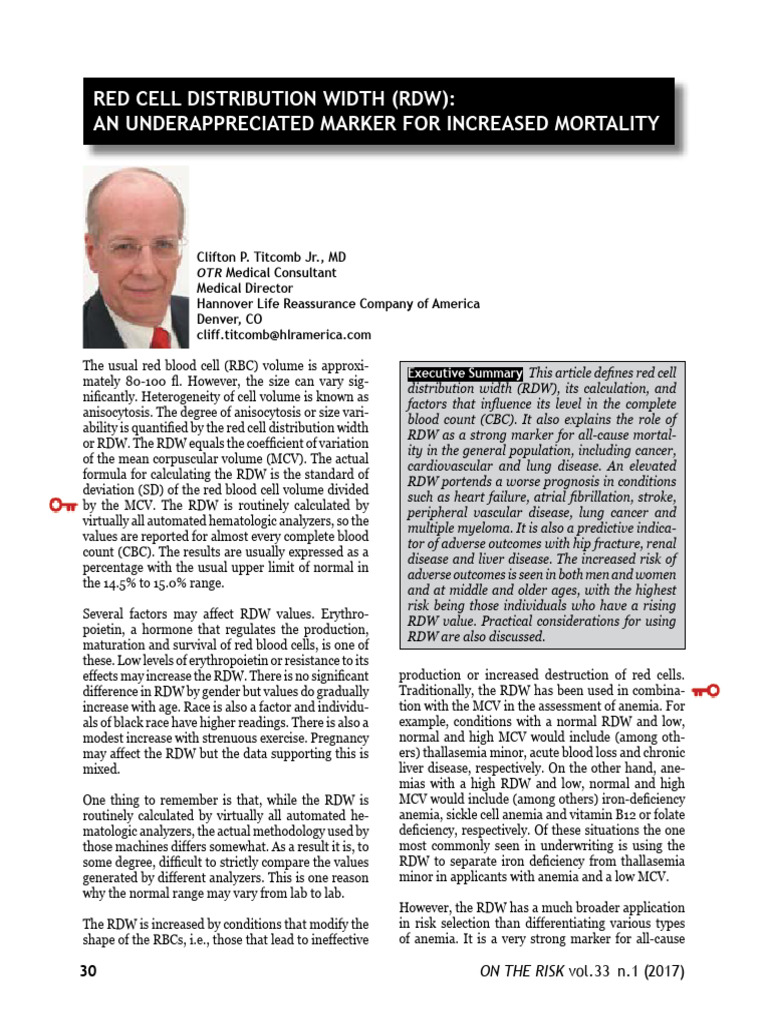 RDW - Increases With Mortality Risk | PDF | Anemia | Heart Failure