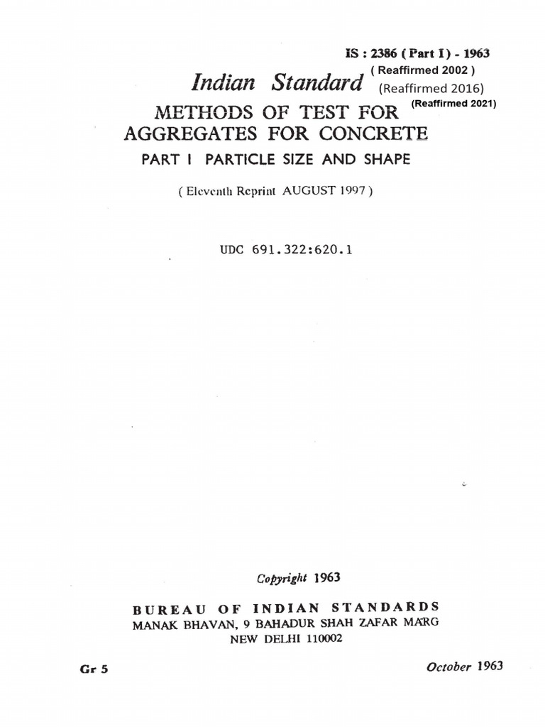 IS 2386 Part I: Aggregate Testing Methods | PDF