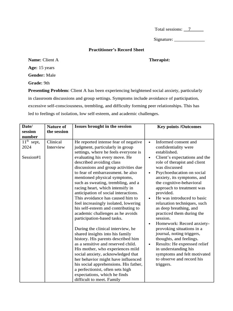 Therapy Logs for Social Anxiety Treatment | PDF | Anxiety | Cognitive ...