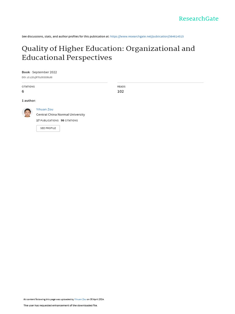 Quality of Higher Education in China | PDF | Methodology | Academic Degree