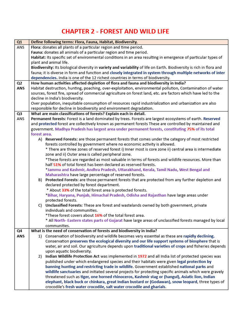 Chapter 2 - Forest and Wild Life | PDF | Biodiversity | Forests
