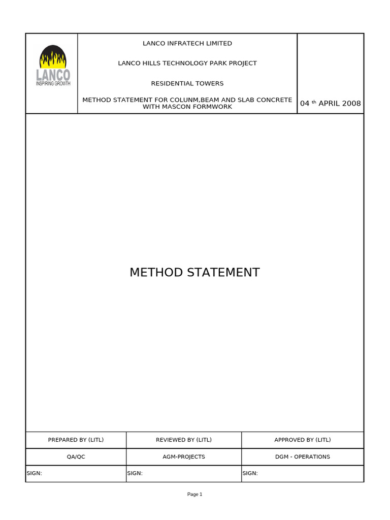 Method Statement for Concrete Work | PDF | Concrete | Architecture