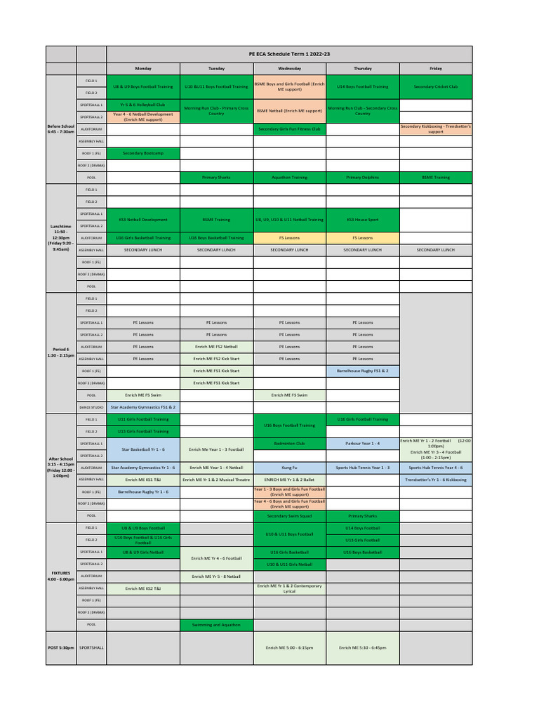 PE ECA Schedule Term 1 2022-23 | PDF | Athletic Sports | Sports