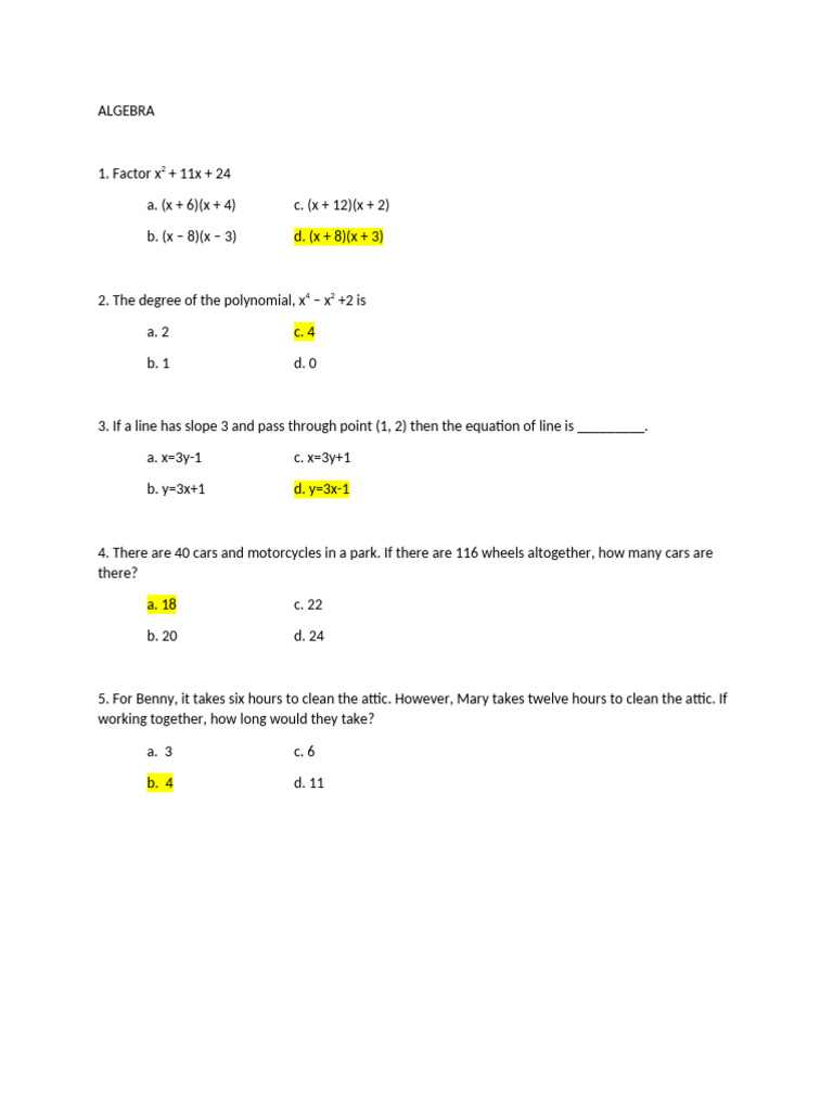 Algebra Practice Problems and Solutions | PDF