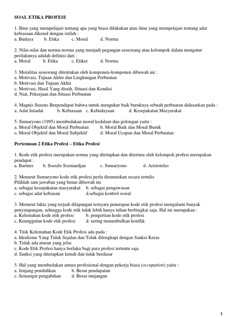 Soal Etika Profesi