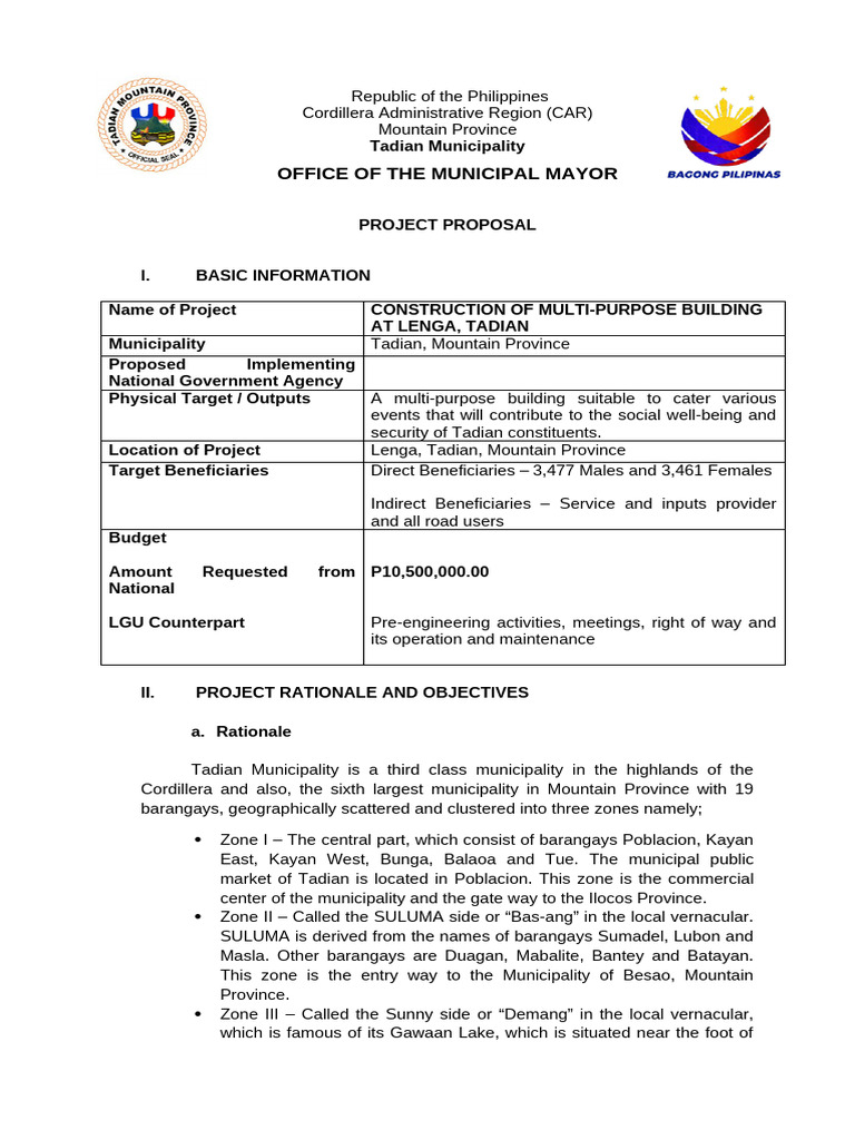 Multi-Purpose Building Proposal in Tadian | PDF