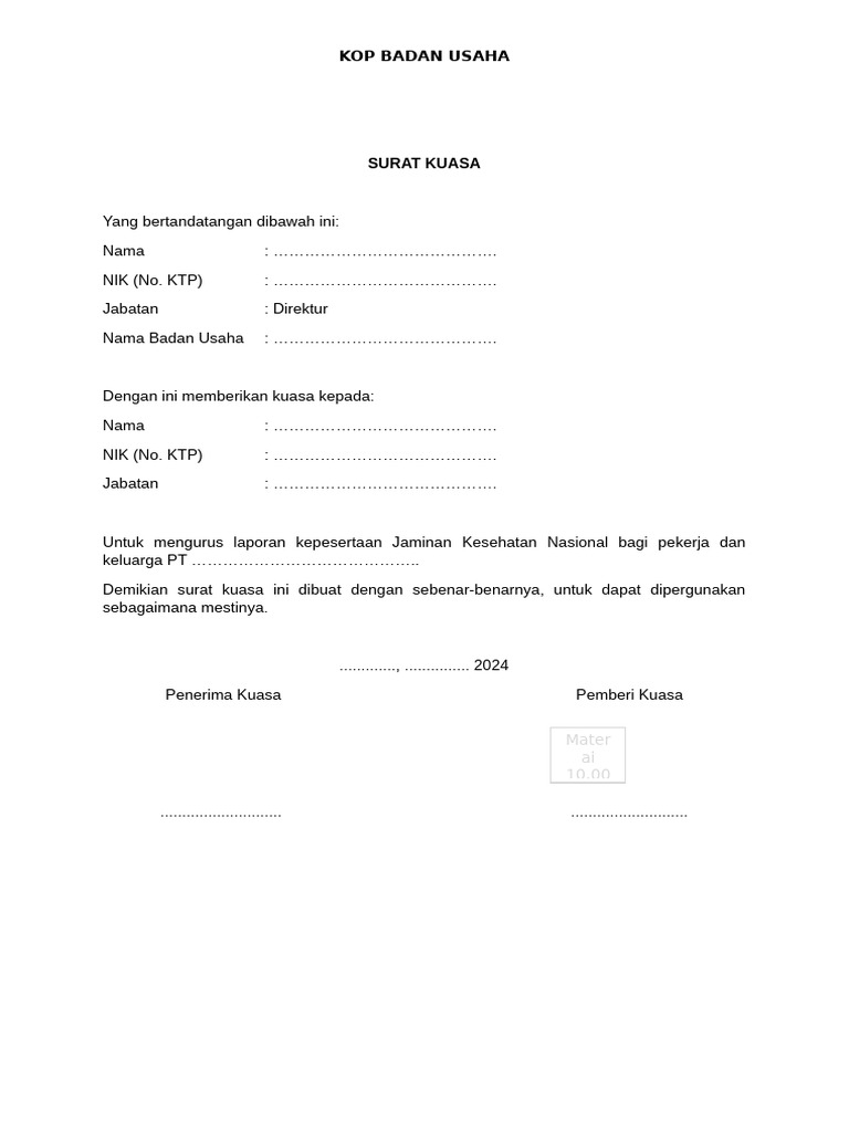 1 FORM Surat Kuasa Direksi Dibuat Jika Dokumen Tidak Di TTD Direksi | PDF