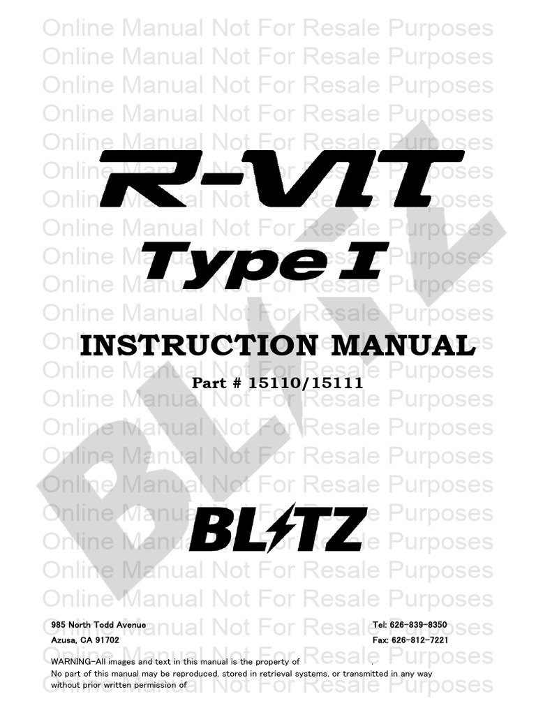 Blitz Co. Installation Manual 15110/15111 | PDF | Manual Transmission ...