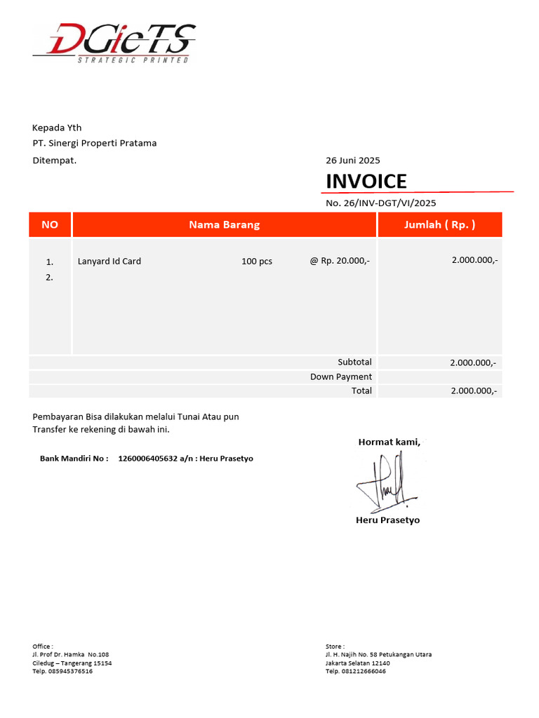Invoice Pembelian Lanyard ID Card 100 pcs | PDF