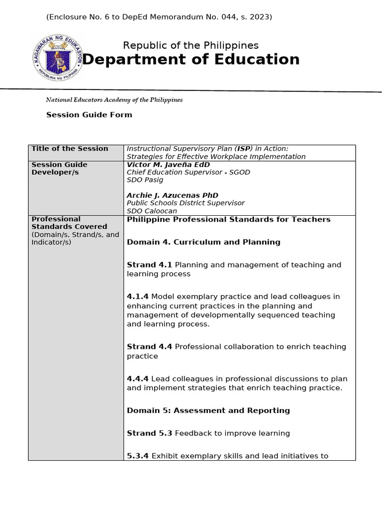 Instructional Supervisory Plan Guide | PDF | Teachers | Mentorship
