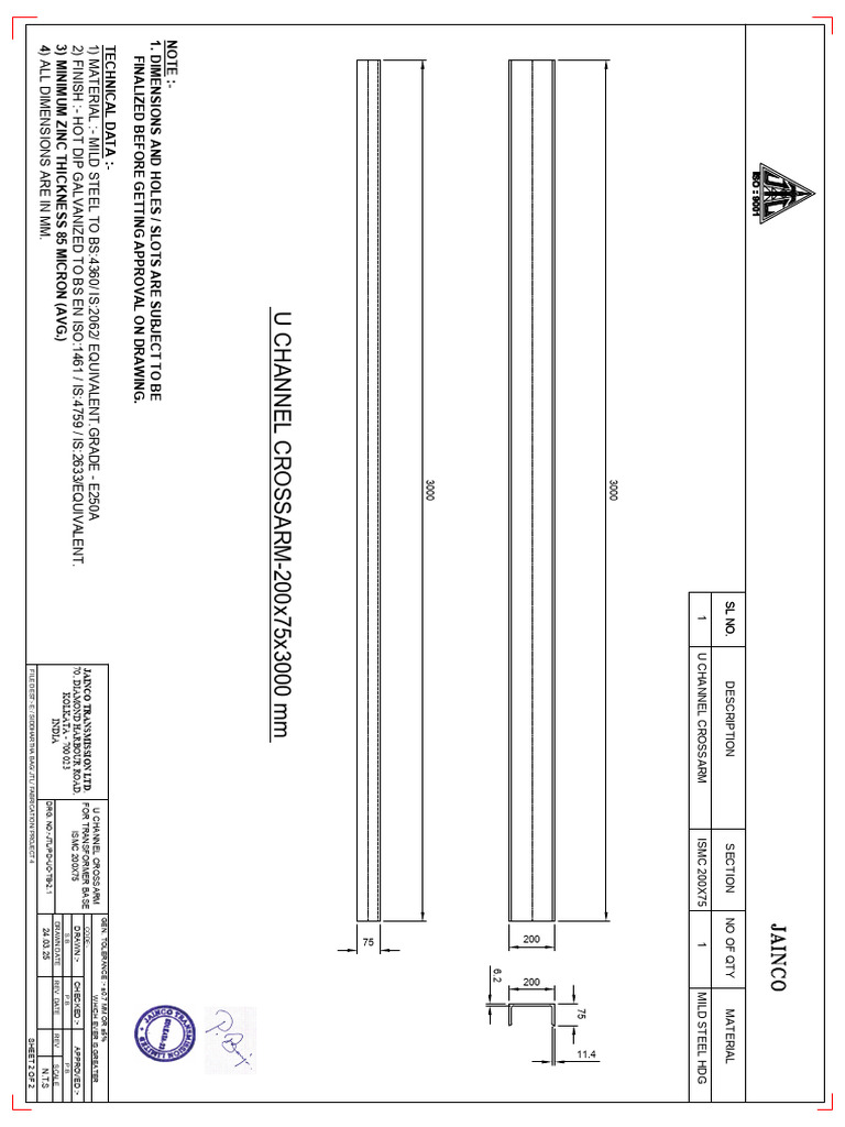 U Channel Crossarm 200X75X3000 MM For Transformer Base. | PDF | Zinc ...