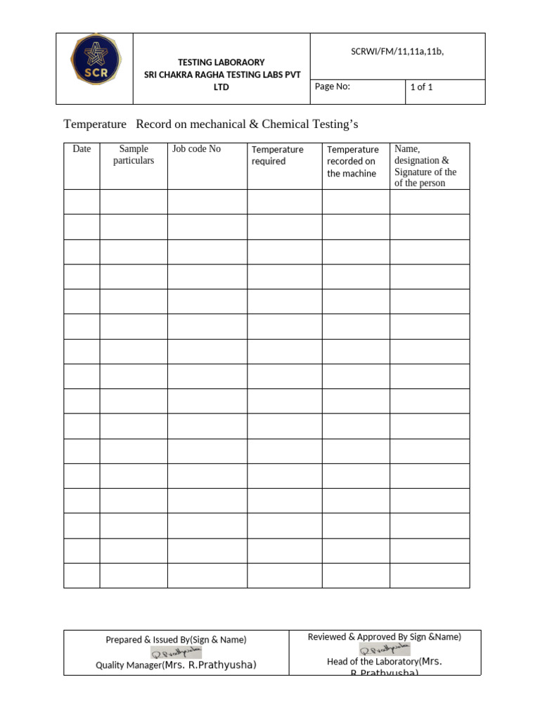 2.temperature Record On Chemical & Mechanical Testing's | PDF