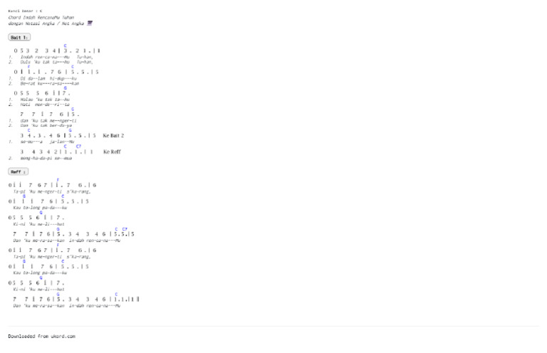 Indah RencanaMu Tuhan - Notasi Angka Key C (Ukord - Com ...