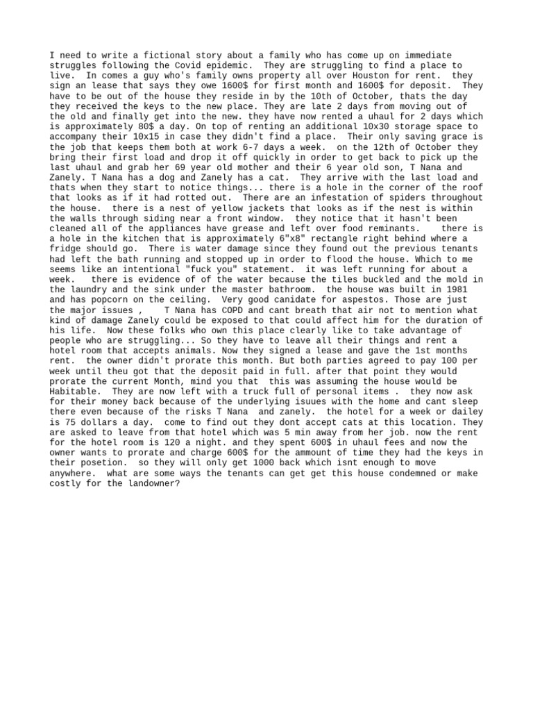 Family's Struggle with Uninhabitable Rental | PDF