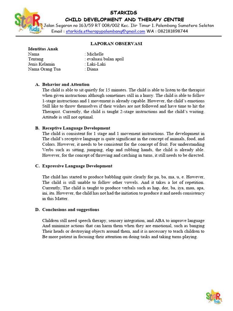 Child Development Evaluation Report | PDF | Language Development ...