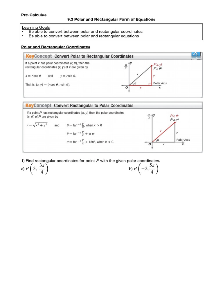 Learning Goals Be Able To Convert Between Polar and Rectangular ...
