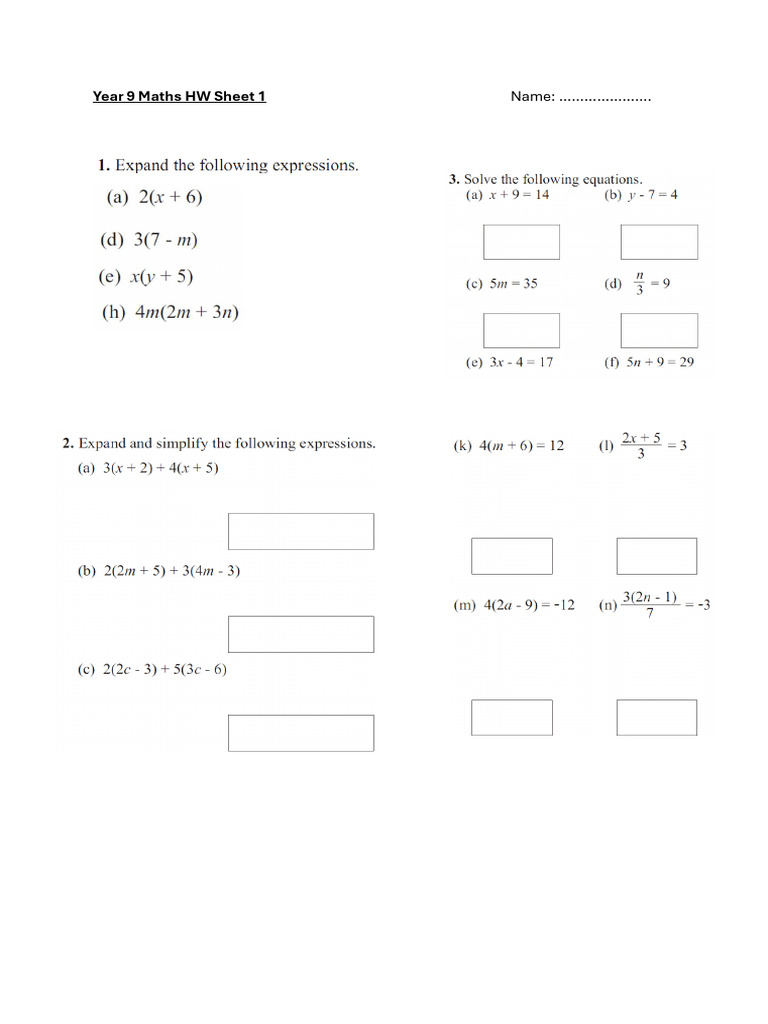 Yr 9 Equations Worksheet | PDF