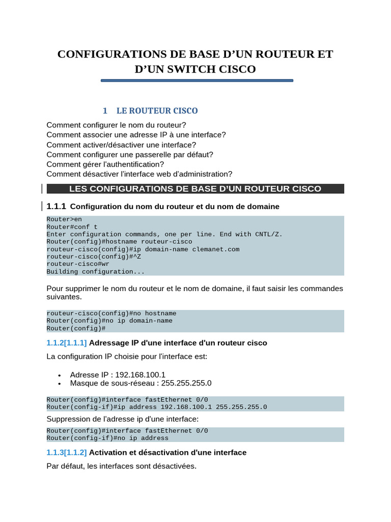 Configuration de Base d'un Routeur Cisco | PDF | Adresse IP | Pare-feu ...