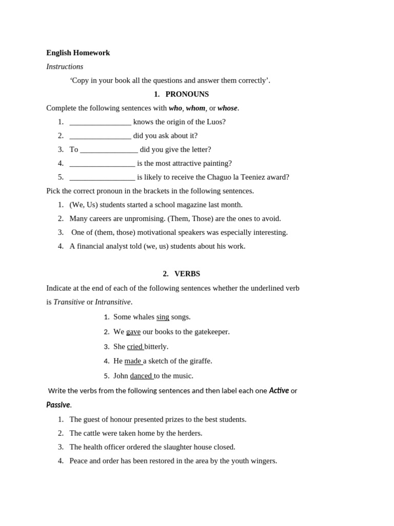 English Homework | PDF