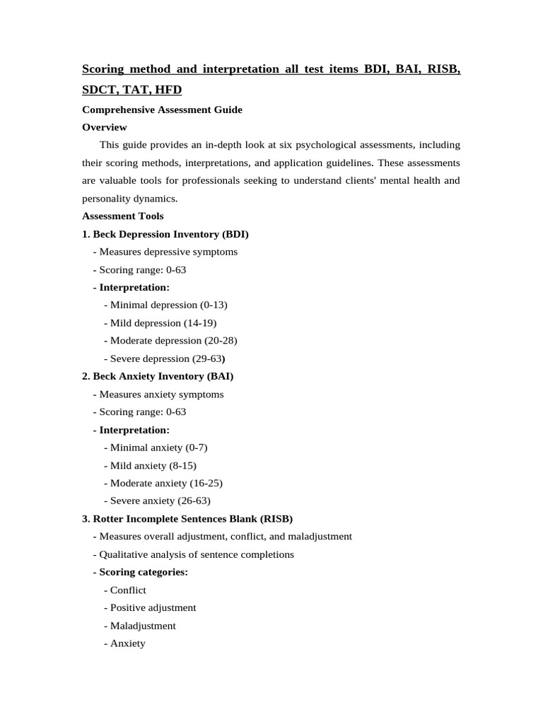 BDI and BAI Scoring Guide | PDF | Major Depressive Disorder | Anxiety