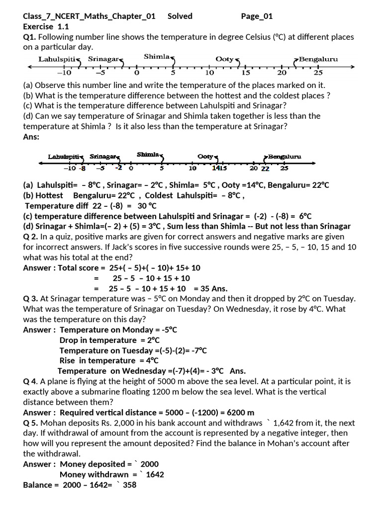 Class 7 NCERT Maths Chapter 1 Solutions | PDF